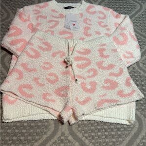 Pink and White Leopard Print Knit Set